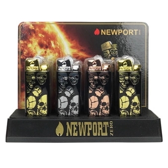 NEWPORT ZERO WHEEL METAL TORCH - SKULLS DESIGN 12 COUNT