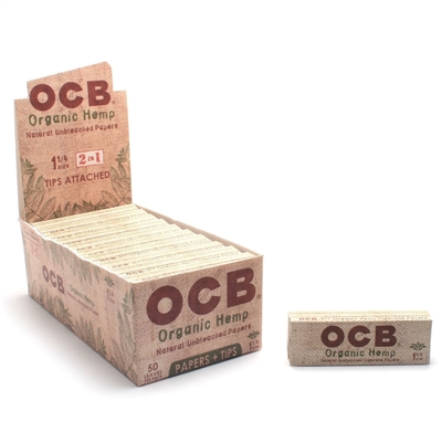 OCB Organic 2 in 1  1Â¼ size Rolling Papers With Tips  Box-24