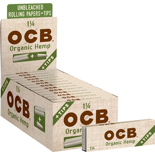 OCB Organic 2 in 1  1Â¼ size Rolling Papers With Tips  Box-24