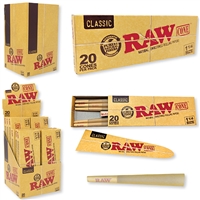 Raw CLASSIC 1Â¼ size. Cones 20 Count. 12 Boxes per Display