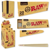 Raw CLASSIC King size. Cones 20 Count. 12 Boxes per Display