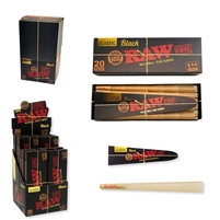 Raw Black Classic 1Â¼ size. Cones 20 Count. 12 Boxes per Display