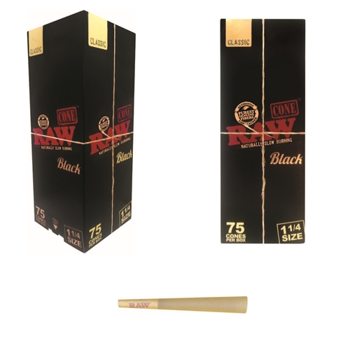 Raw Black Classic 1Â¼ size  Cones 75 Count.