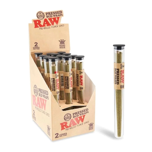 RAWÂ® - Pressed Bud Wrap Pre-Roll Cones King Size (2ct) - Display of 12