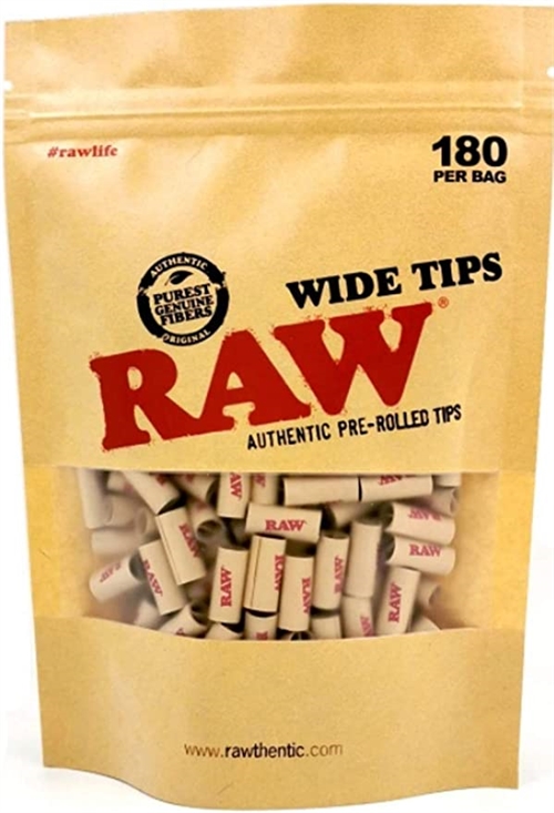 RAW Wide Pre-Rolled Filter Tips - 1 Bag of 180 Tips