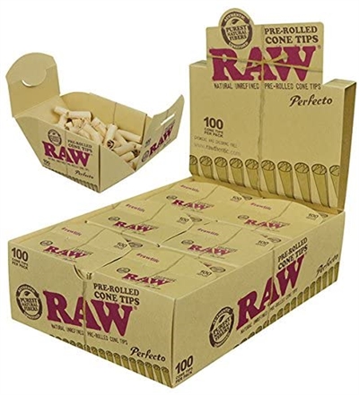 RawÂ® - Prerolled Perfecto Conical Tips - 100 Tips - Display of 6