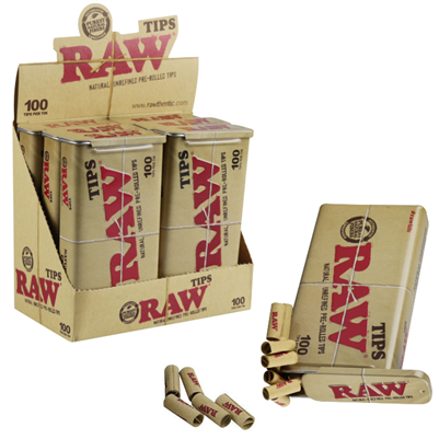 RawÂ® - Prerolled Tips - 100 Tips - Display of 6