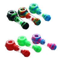 Silicone Hybrid Hand Pipe 4'' With Glass Bowl (10ct)