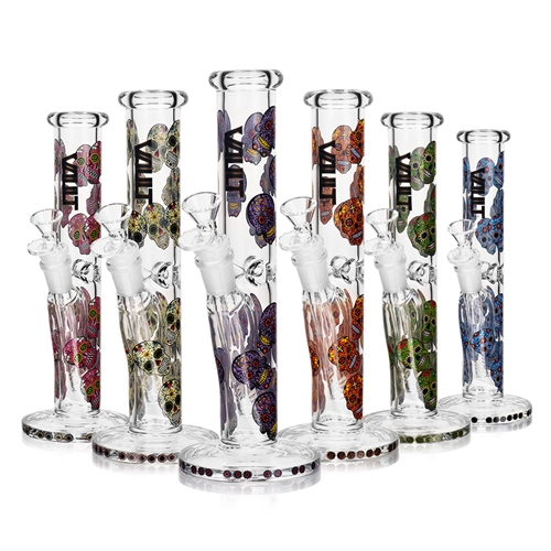 Vault 10" Straight Glass Water Pipe with Skull Decals â€“ 14mm