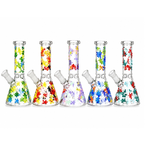 Vault 6" Glass Mini Beaker with Full Block-Style Decals (Legos) â€“ 14mm