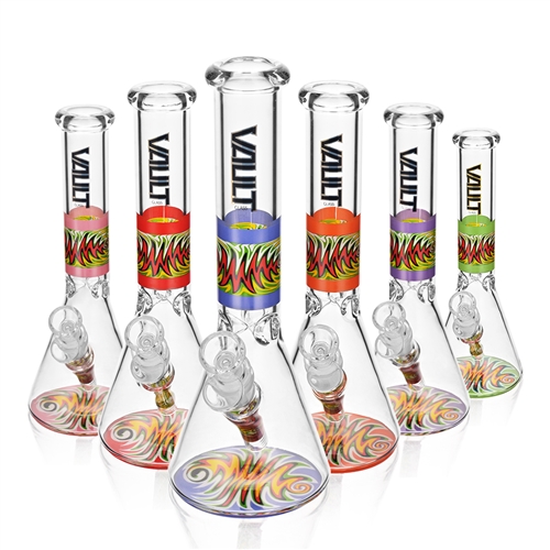 VAULT Glass 10'' Beaker Water Pipe with Wig Wag Decals