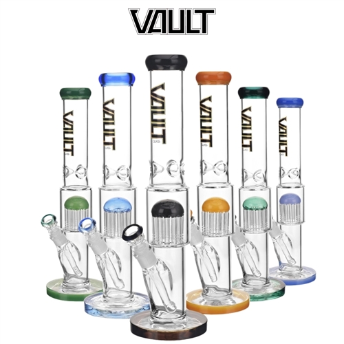VAULT Glass Straight Tube with 12 Arms Perculator with Matching Colors Base, Bowl and Mouth Tip 15" (14mm)
