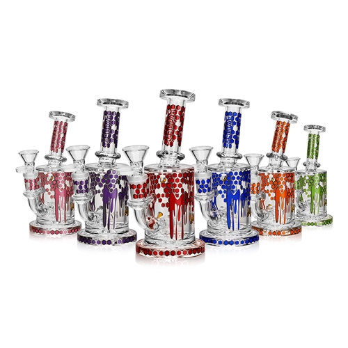 Vault 6.3" Glass Water Pipe with Showerhead Perc & Honeycomb Beehive Decals â€“ 14mm