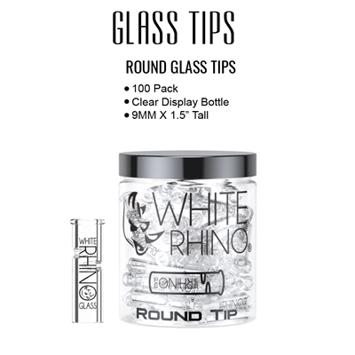 White Rhino Glass Tips Round (100 Per Jar)