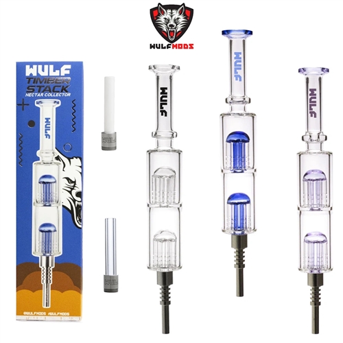 Wulf Glass Timber Stack Double Perc Water Filtered Nectar Collector