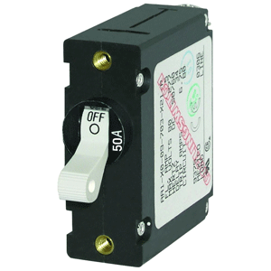 Blue Sea AC / DC Single Pole Magnetic World Circuit Breaker 50A White 7230