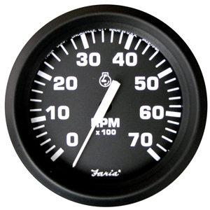 Faria Euro Black 4" Tachometer, 7,000 RPM (Gas, All Outboard) 32805