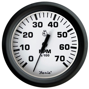 Faria Euro White 4" Tachometer, 7,000 RPM (Gas, All Outboards) 32905