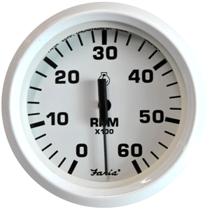 Faria Dress White Series Tachometer, 6000 RPM Gas Inboard, I/O 33103