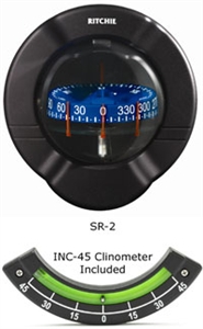 Ritchie SR-2 Venture Bulkhead Mount Sail Boat Compass with Clinometer, Black