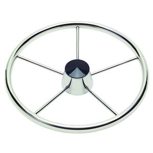 Ongaro 170 13.5" Stainless 5-Spoke Destroyer Wheel with Black Cap & Standard Rim, Fits 3/4" Tapered Shaft Helm
