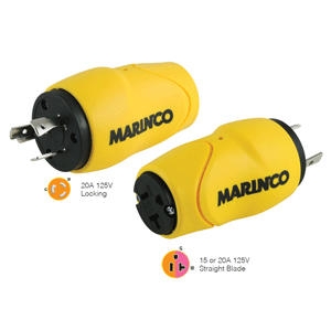 Marinco Straight Adapter 20Amp Locking Male Plug to 15Amp Straight Female Adapter S20-15