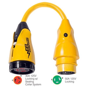 Marinco P503-30 EEL 30A-125V Female to 50A-125V Male Pigtail Adapter, Yellow
