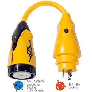 Marinco P30-504 EEL 50A-125/250V Female to 30A-125V Male Pigtail Adapter, Yellow