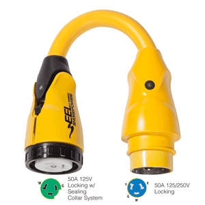 Marinco P504-503 EEL 50A-125V Female to 50A-125/250V Male Pigtail Adapter, Yellow