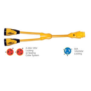 Marinco Y504-2-30 EEL (2)-30A-125V Female to (1)50A-125/250V Male " Y" Adapter, Yellow