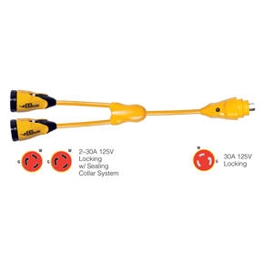 Marinco Y30-2-30 EEL (2)30A-125V Female to (1)30A-125V Male " Y" Adapter, Yellow