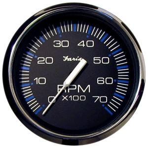 Faria Chesapeake Black Stainless Steel 4" Tachometer, 7,000 RPM (Gas, All Outboards) 33718