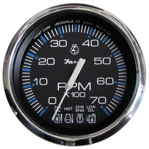 Faria Chesapeake Black Stainless Steel 4" Tachometer with Systemcheck Indicator, 7,000 RPM (Gas, Johnson/Evinrude Outboard) 33750