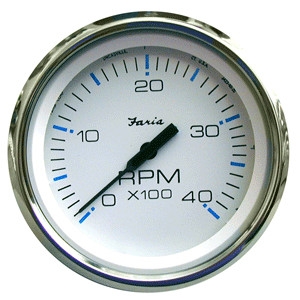 Faria Chesapeake White Stainless Steel 4" Tachometer, 4,000 RPM (Diesel, Mechanical Takeoff & Var Ratio Alt) 33842