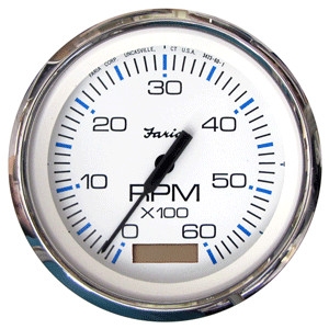 Faria Chesapeake White Stainless Steel 4" Tachometer with Hour meter, 6,000 RPM (Gas, Inboard) 33832