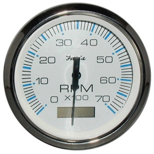 Faria Chesapeake White Stainless Steel 4" Tachometer with Hour meter, 7,000 RPM (Gas, Outboard) 33840