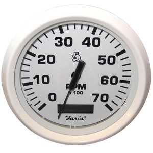 Faria Dress White 4" Tachometer with Hour meter, 7,000 RPM (Gas, Outboard) 33140
