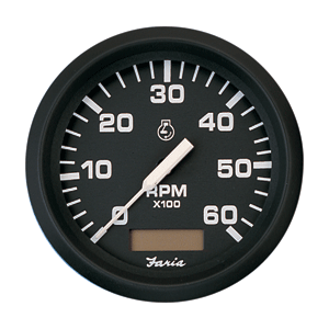 Faria Euro Black 4" Tachometer with Hour meter, 6,000 RPM (Gas, Inboard) 32832