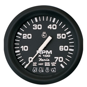 Faria Euro Black 4" Tachometer with Systemcheck Indicator, 7,000 RPM (Gas, Johnson/Evinrude Outboard) 32850