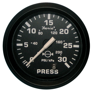 Faria Euro Black 2" Water Pressure Gauge Kit, 30 PSI 12810