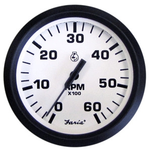 Faria Euro White 4" Tachometer 6000 Rpm Gas Inboard & I/O 32904