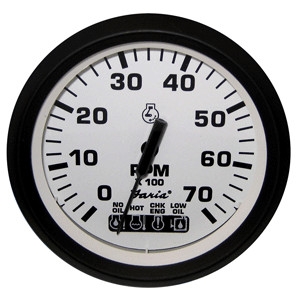 Faria Euro White 4" Tachometer with Systemcheck Indicator, 7,000 RPM (Gas, Johnson/Evinrude Outboard) 32950