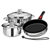 Magma Nesting 7-Piece Induction Compatible Cookware, Stainless Steel Exterior & Slate Black Ceramica Non-Stick Interior