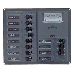 BEP AC Circuit Breaker Panel with Analog Meters, 8SP 2DP AC230V Stainless Steel