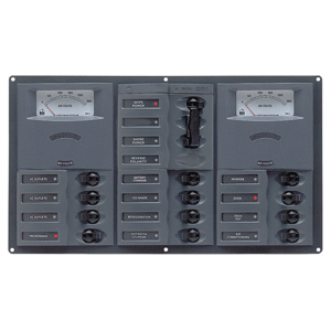 BEP AC Circuit Breaker Panel with Analog Meters, 12SP 2DP AC230V Stainless Steel