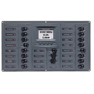 BEP AC Circuit Breaker Panel with Digital Meters, 16SP 2DP AC120V ACSM Stainless Steel Horizontal