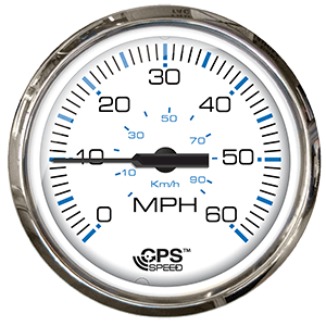 Faria Chesepeake White Stainless Steel 4" Studded Speedometer - 60MPH (GPS), 33839