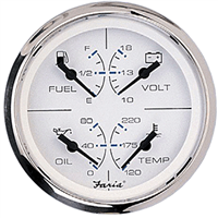 Faria Chesapeake Stainless Steel White 4" Multifunction 4 in 1 Combination Gauge with Fuel, Oil, Water & Volts 33851