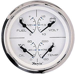 Faria Chesapeake Stainless Steel White 4" Multifunction 4 in 1 Combination Gauge with Fuel, Oil, Water & Volts 33851