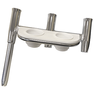 Tigress Offset Triple Rod Holder with Cup Holders - Starboard Side - Polished Aluminum